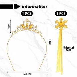 1 Crown Headband, 1 Fairy Stick, Princess Golden Decoration, Role-Playing Props, Girl Fashion Rhinestone Hair Accessories.