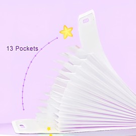 POOPENG Accordion Cute File Organizer, A4 Paper Expandable File Folder, Document File Folders with 13 Pockets for School Supplies. (pink)