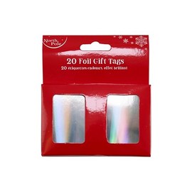 North Pole Holographic Xmas Christmas Foil Gift Tags, Silver with Metallic Cord - Pack of 20
