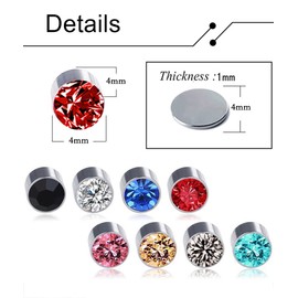 Ofeiyaa 18 Pairs Magnetic stud Earrings Colors CZ Earrings Set Fake Earring Jewelry Clip on No Piercing Earrings Studs for Women Men 4MM 6MM