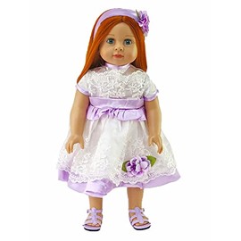 American Fashion World Purple and White Lace Dress with Headband Made for 18in Doll