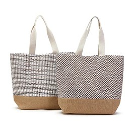 Two's Company Weaver Tote Bag With Cotton Lining And Inside Pocket, Assortment of 2 Patterns