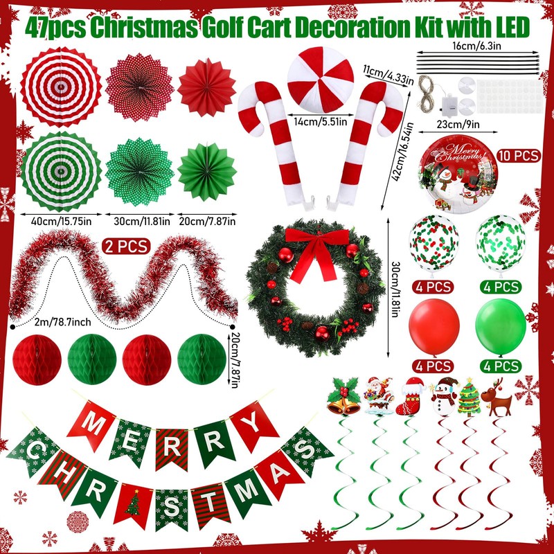 Suncalla 47 Pcs Christmas Golf Cart Decoration Kit for Parade
