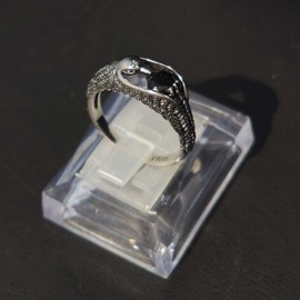 Black Stone Eagle Animal Ring, CZ Eagle Bird Ring for Men, Black Crystal Eagle Wing Ring Vintage Eagle Hawk Biker Jewelry, Bling Wings Eagle Ring Punk Eagle Bird Ring Gothic Eagle Animal Ring (O)