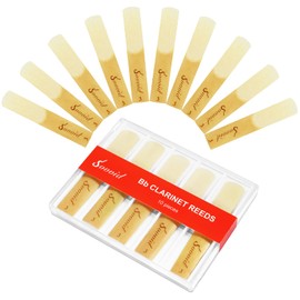 Sovvid Pack of 10 Bb Clarinet Reeds with Plastic Box, Strength 3.0 Reeds for Clarinet, Thinner Tip and Unfilled Cut for Easy Play, Traditional Clarinet Reeds