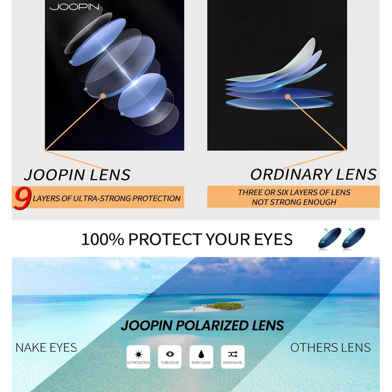 Joopin Polarised Foldable Sunglasses Men's Rectangular Classic Folding Glasses Women