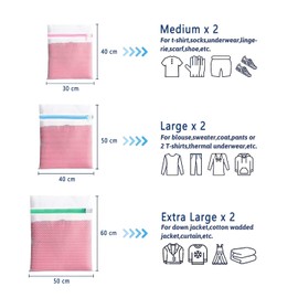 Dmjia Laundry Bag, Pack of 6, 40 cm - 60 cm, 3 Different Sizes, Laundry Bag, Protects Sensitive Clothes, Hidden Zip, Very Durable