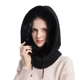 YUDATPG Women Balaclava Full Face Mask Cover Thick Neck Warmer Knitted Hat Scarf Windproof Ski Mask Hood Hat Cycling Paintball Winter Snowboard Outdoor Sports Thermal Breathable (Black)