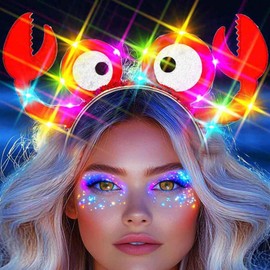 Zoestar Light Up Crab Costume Headband Red Lobster Headpiece Glow Crawfish Hair Accessories for Women (Red, One Size)