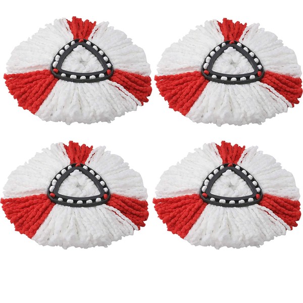 4 Pcs Spin Mop Heads Refill for Vileda Spin Mop, Easy Cleaning Spin Mop Replacement, Spin Mop Head Replacement for Floor Cleaning, Red and White Color, Triangle Shape