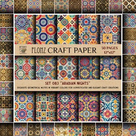 Papel para álbum de recortes (30 páginas, 12 x 12 pulgadas), Noches árabes: exquisitos motivos geométricos en colores vibrantes para crear manualidades sofisticadas y elegantes, FLONZ, almohadilla de