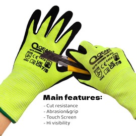 QEARSAFETY 1 Pair Cut Resistance Safety Gloves, Hi-visibility Color, Durability, Nitrile Foam Palm Coated, TouchScreen, Good Arabsion&Grip, Dexterity (M)
