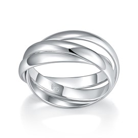 BORUO 925 Sterling Silver Ring, Fidget Ring Anxiety Ring, Triple Row Rolling Interlocking Stacking Rings, High Polish Rings for Women, Men Each Band Width 3mm Size 12