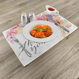 Lunarable Mothers Day Place Mats Set of 4, Cornflowers Peonies Romance Watercolor Bouquet Wedding Wreath Print, Washable Fabric Placemats for Dining Room Kitchen Table Decor, Soft Purple