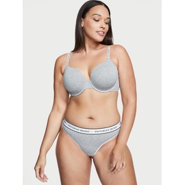 Victoria's Secret Cotton Logo Thong Panty Pack, Underwear for Women, 4 Pack, Medium Heather Grey (XS)