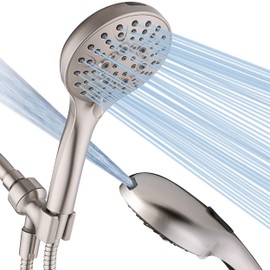 BRIGHT SHOWERS High Pressure Shower Head with Handheld, 9 Spray Settings Showerhead Built in Power Wash to Clean Tub and Pets, Extra Long 69" Hose, Adjustable Bracket, Brushed Nickel | BRIGHT SHOWERS
