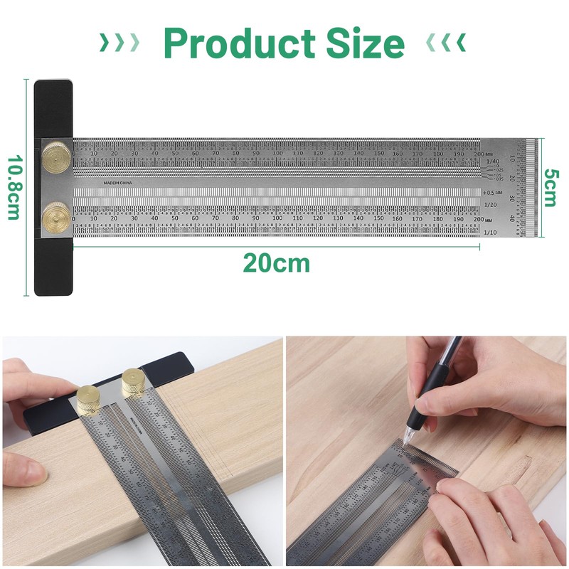 LALAGO Marking Ruler Stainless Steel T-Hole, Ultra Precision Marking T