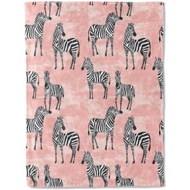 ainori Zebra Flannel Blanket - Stylish Safari Design with Black and White Zebras on Pink Throw - Soft Cozy Gifts Blankets for Animal Lovers, Safari-Themed Room Decor, and Whimsical Accent 50x60in