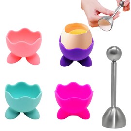 4 Pieces Funny Egg Cup Set, Egg Cup Funny with 1 x Stainless Steel Egg Opener, Egg Stand Egg Holder Children Breakfast Egg Cup for Raw Boiled Eggs Brunch