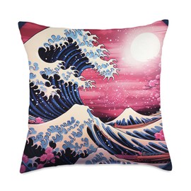 Wave Bloom Vibes Artistry Japanese's Vibrant Colors Wave Sakura's Radiant Artistry Throw Pillow, 18x18, Multicolor