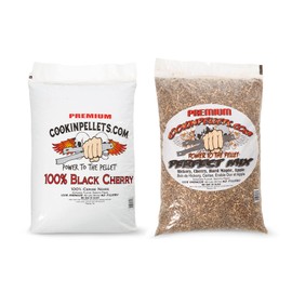 CookinPellets 40 Lb Perfect Mix Hickory, Cherry, Hard Maple, Apple Wood Pellets Bundle with CookinPellets Black Cherry Smoker Smoking Hardwood Wood Pellets, 40 Pound Bag