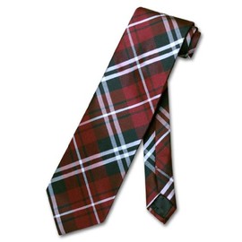 Vesuvio Napoli NeckTie Black Burgundy White PLAID Design Men's Neck Tie