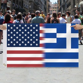 3×5 FT USA Greece Combo Flag,Large Greek Friendship Decor,Double Side Digital Printed 150D Polyester Banner With Canvas Header Brass Grommet For Outdoor Indoor Parade Car