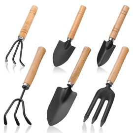 6 Stück Mini Gartenwerkzeug Set, Holzgriff Eisen Gartenwerkzeug Set Pflanze Holzgriff Handheld Mini Schaufel Spaten Rechen Gartenset Gartenschaufel Klein Gartengeräte