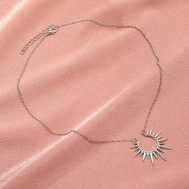 Sunburst Sunshine Pendant Necklace Sun Statement Fashion Necklace for Women Jewelry Gifts-Silver