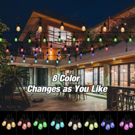 IPStank 96FT Outdoor String Lights, 30 Shatterproof Edison Bulbs, Dimmable Color Changing RGB LED Patio Lights with 2 Remote Controllers. Perfect for Backyard Decorative Lighting