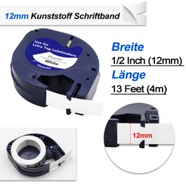 Meritom Compatible Dymo Letratag Label Tape as Replacement for Dymo White Plastic 12 mm x 4 m 91201/91221/S0721660 Black on White Letratag Tape for Dymo Letratag XR LT100H LT100T Labelling Device, 3X
