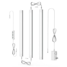 ASOKO Under Cabinet Led Light Plug in, Dimmable Daylight White 4500K, 3 Pack 12 inch Linkable Led Under Counter Lights for Kitchen, Shelf, Workbench, Cupboard, ETL Listed Plug 24V, UNO-LK 4500K