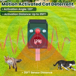 Cat Repellent Outdoor, Solar Ultrasonic Animal Repeller with Motion Sensor Waterproof Deer Repellent Devices Skunk Raccoon Squirrel Dog Cat Deterrent Outdoor for Garden Yard