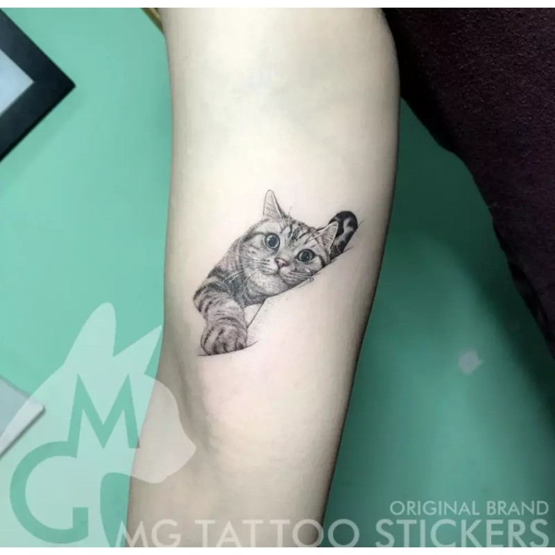 고양이 문신스티커 지워지는타투 헤나 캣스티커 일상 스탬프 나비 임시 Cat