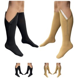 HealthyNees 2 Pairs Set Closed Toe 20-30 mmHg Zipper Compression Fatigue Swelling Circulation Knee Length Socks, Multi, L/XL