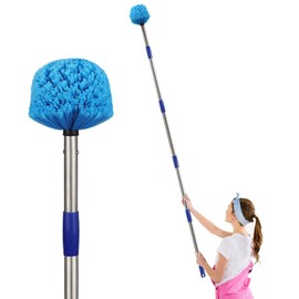 Cobweb Duster with Extension Pole, 6FT Adjustable Stainless Steel Handle & 360° Flexible Duster Head, Lightweight Washable Web Brush for High Ceiling - Indoor Outdoor Use