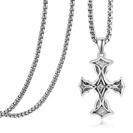 KATHLU Cross Necklace for Men S925 Sterling Silver Cross Pendant Necklace Crucifix Necklace Christian Jewelry Gift for Men Women