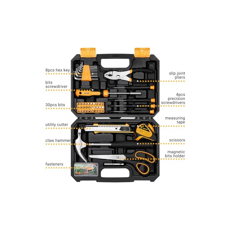 DEKOPRO General Household Hand Tool Kit with Plastic Toolbox Storage