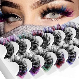 QYLPZ Coloured False Eyelashes False Lashes Faux Mink Lashes Colored Lashes Fluffy Wispy Russian Strip Lashes with Color （7 MIX Colors ） (Color mix01)