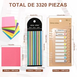 3320 Piezas Kit de Organización, Notas Adhesivas con Regla, Separadores de Colores y Post It Transparentes para Archivos, Escritorio y Material Escolar