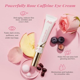 ANAI RUI Rose Caffeine Eye Cream for Dark Circles, Under Eye Serum for Puffiness Bags, Anti-Aging Eye Cream with Retinol, Collagen, Hydrating, Firming, Reduce Wrinkles and Fine Lines Daily 0.5 FL OZ