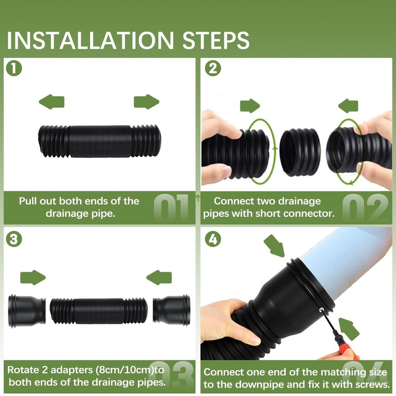 AROMUJOY 1 Piece Drain Flexible Downpipe Extension, Round Extendable Rain