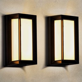 Degruand LED Modern Outdoor Wall Light 18W Rectangular,1800LM Bright Porch Lights,3000K Warm White Exterior Sconce Lighting,IP65 Waterproof for House Front Door Patio Backyard Hallway 2 Pack Black