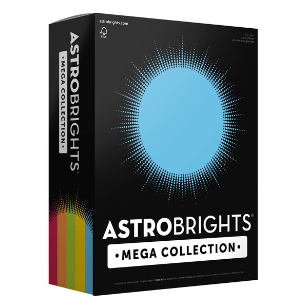 Astrobrights Mega Collection, Colored Cardstock,"Classic" 5-Color Assortment, 320 Sheets, 65 lb/176 gsm, 8.5" x 11" - MORE SHEETS! (91630)