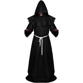 Sintege Mardi Gras Monk Costume Medieval Monk Robe Renaissance Priest Robe Adult Wizard Costume(Black, Large)