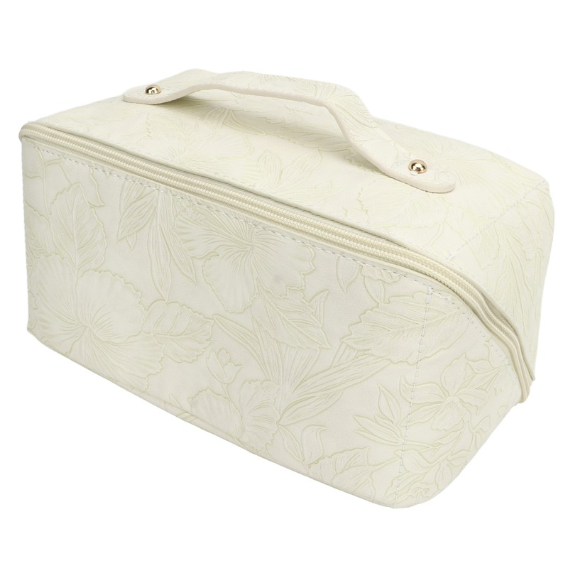 Makeup Cosmetic Bag Large Capacity Embossed Pattern Multifunctional Divider PU