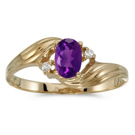 14k Yellow Gold Oval Amethyst And Diamond Ring (Size 7)