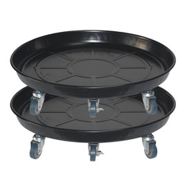 ARTLINE Round Plant Stand with Lockable Wheels, Heavy Duty for Indoor Outdoor, Large Rolling Dolly Planter Caddy on Casters to Carry Potted Flower Pot, Round Metal Tray NO Holes, Black