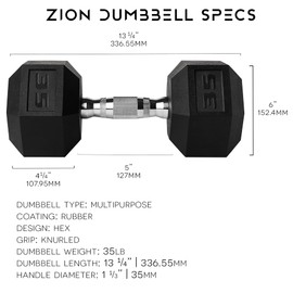 Hex Dumbbells Rubber Coated Cast Iron Hex Black Dumbbell Hand Weights With Anti-Slip 35 LBS Pair Free Weights for Exercises