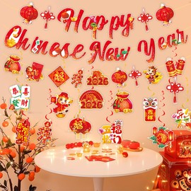 Chinese New Year Decorations 2026,Anor Wishlife Red Lanterns,Knot Hanging Swirl,Year of The Horse,Lunar New Year Decorations for Party,Together,Ceiling,Home,Office(30Ct)